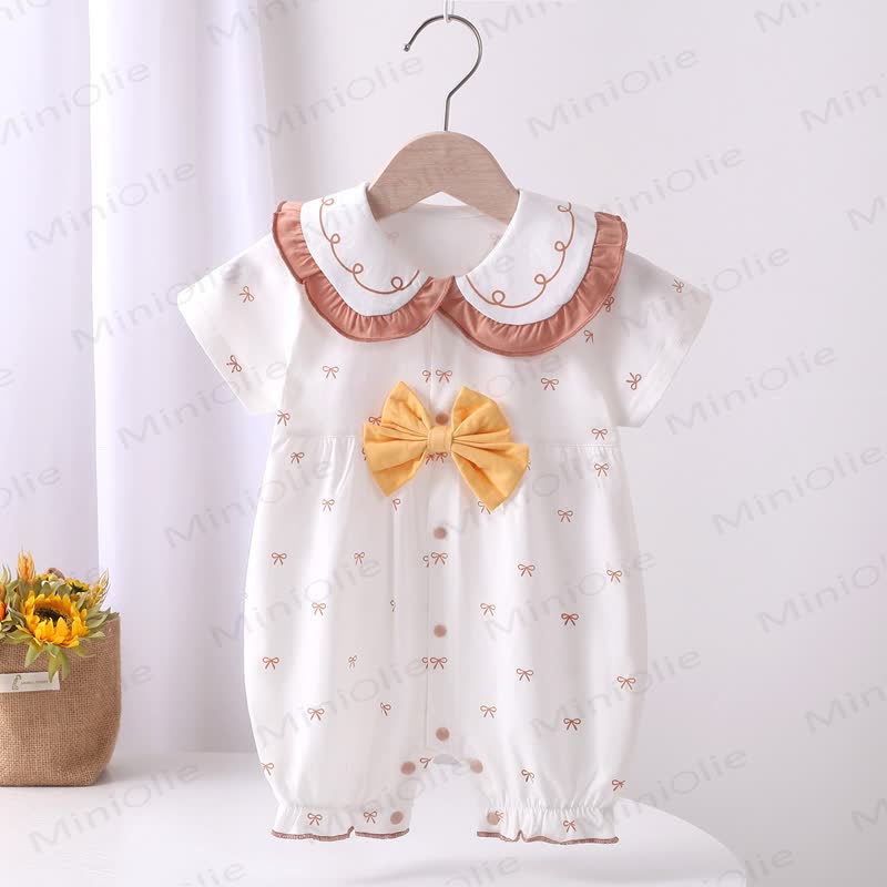 Baby Bow Peter Pan Collar Romper - Brown - 18-24M - image 3