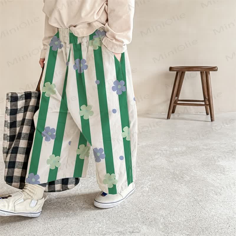 Baby Floral Green Vertical Striped Pants - White&Green - 2-3T - image 1