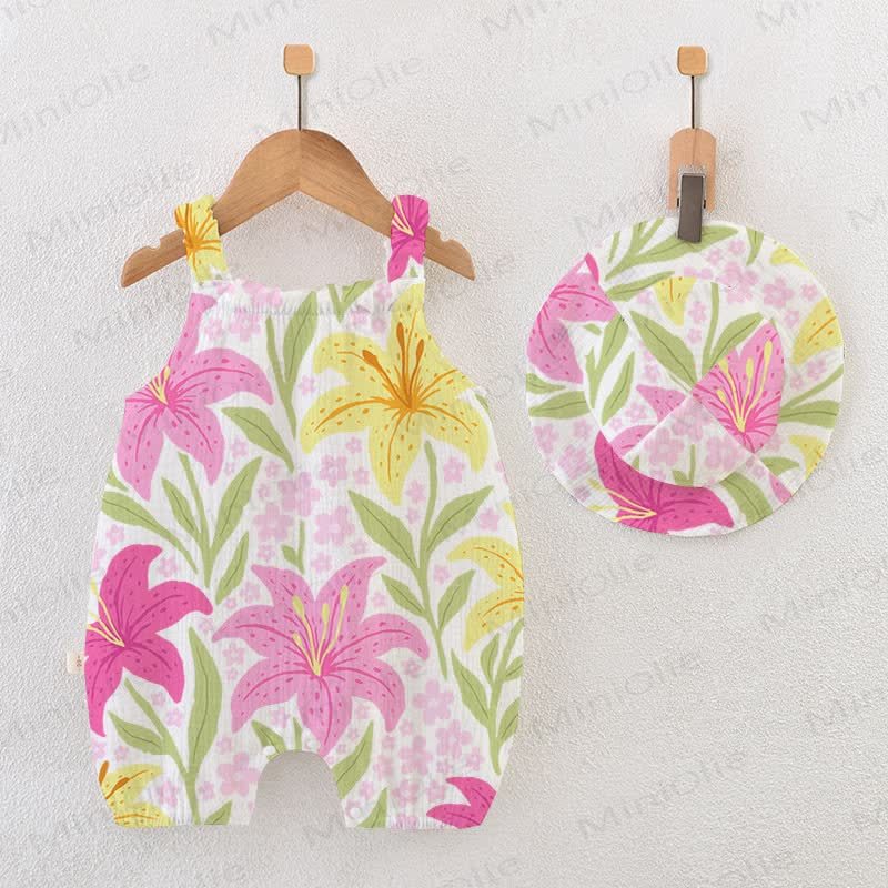 Baby Colored Lilies Romper with Hat - White - 18-24M - image 1
