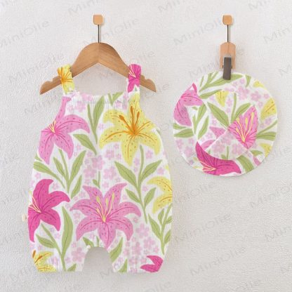 Baby Colored Lilies Romper with Hat - White - 18-24M - image 1