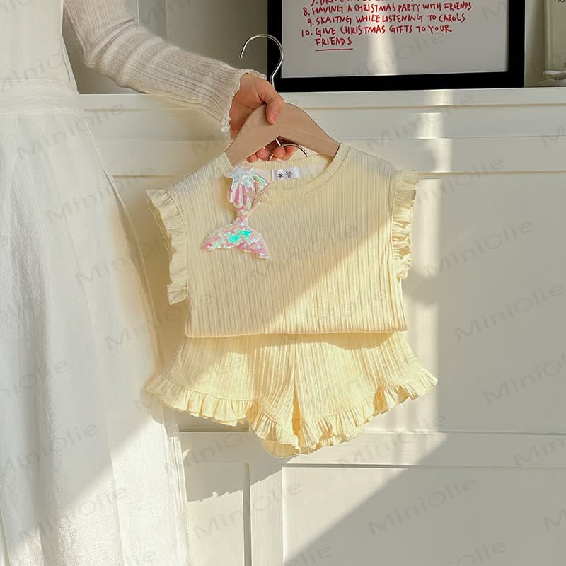 Toddler Girls Solid Color Vest and Shorts 2-piece Set - Apricot - 8-9T - image 5