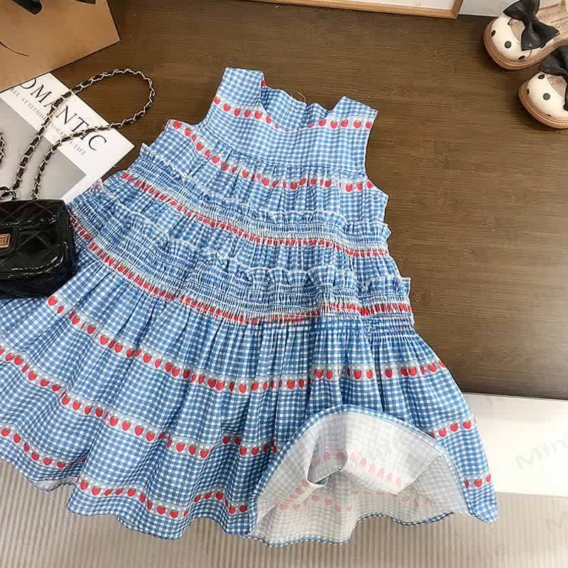 Toddler Girls Cherry Blue Plaid Dress - Blue - 8-9T - image 1