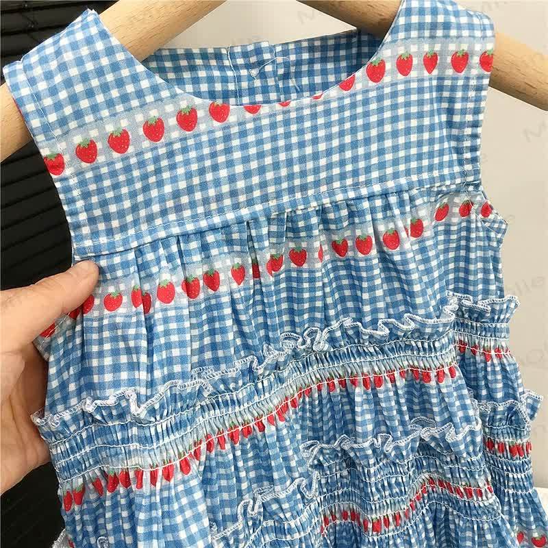 Toddler Girls Cherry Blue Plaid Dress - image 3