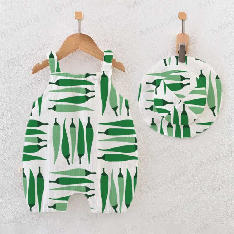 Baby Green Chili Print Romper with Hat - White - 18-24M - image 1