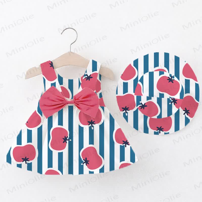 Baby Girl Blue & White Stripe Tomato Print Dress with Hat - White - 2-3T - image 1