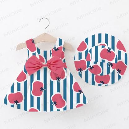 Baby Girl Blue & White Stripe Tomato Print Dress with Hat - White - 2-3T - image 1