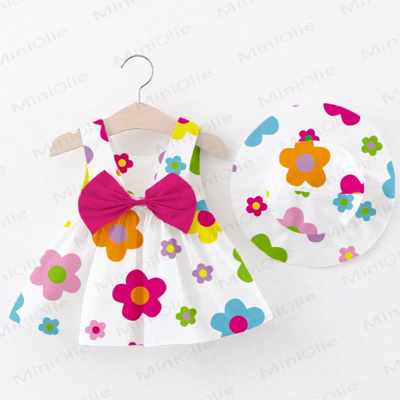 Baby Girl Multicolor Flower Print Dress with Hat - White - 2-3T - image 1
