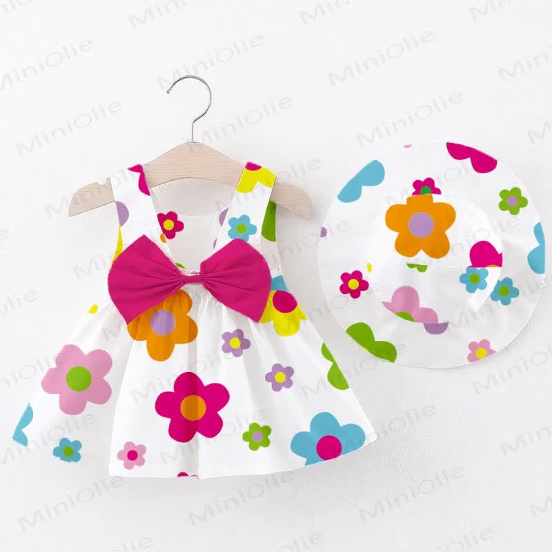 Baby Girl Multicolor Flower Print Dress with Hat - White - 2-3T - image 1