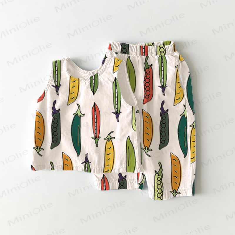 Baby Toddler Green Peas Sleeveless 2-piece Set - White - 5-7T - image 1