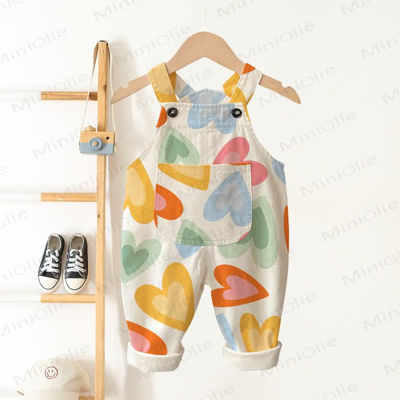 Baby Toddler Colorful Heart Overalls - Beige - 3-5T - image 1