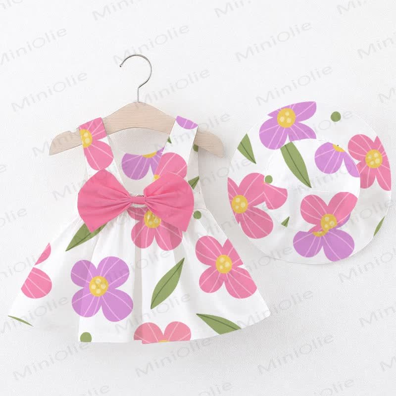 Baby Pink Flowers Dress with Hat - White - 2-3T - image 1