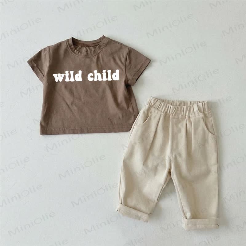 WILD CHILD Baby Brown T-shirt and Beige Pants 2-piece Set - Brown - 2-3T - image 1