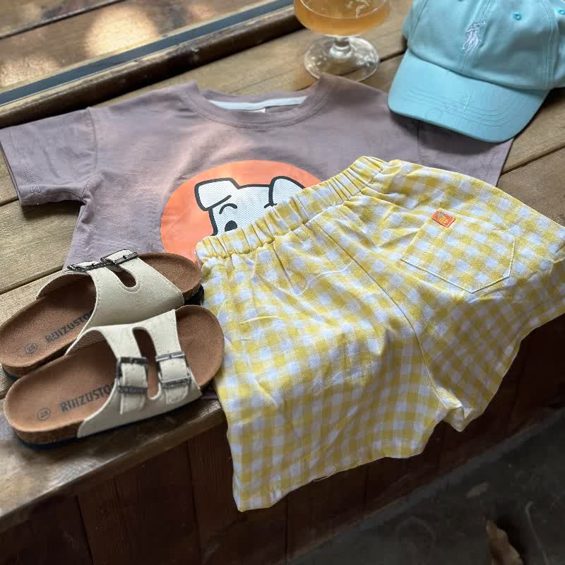 Toddler Girls Striped Plaid Shorts - Yellow - 6-7T - image 1