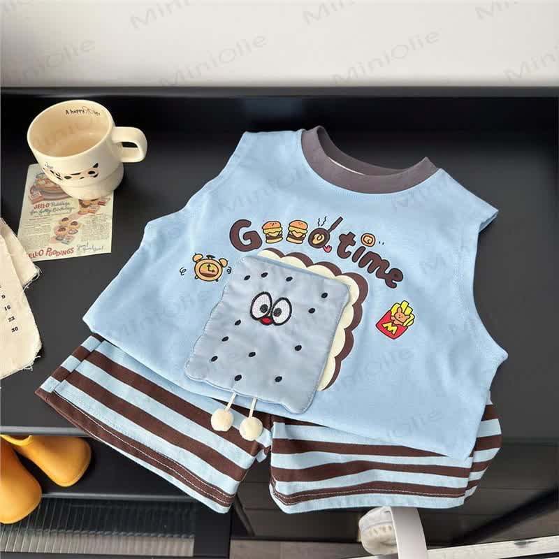 Toddler Sandwich Cookie Printed Tees and Stripe Shorts Set - Blue - 8-9T - image 1