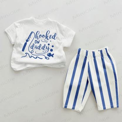HOOKED ON DADDY Baby Blue Vertical Striped Pants 2-piece Set - White&Blue - 2-3T - image 1