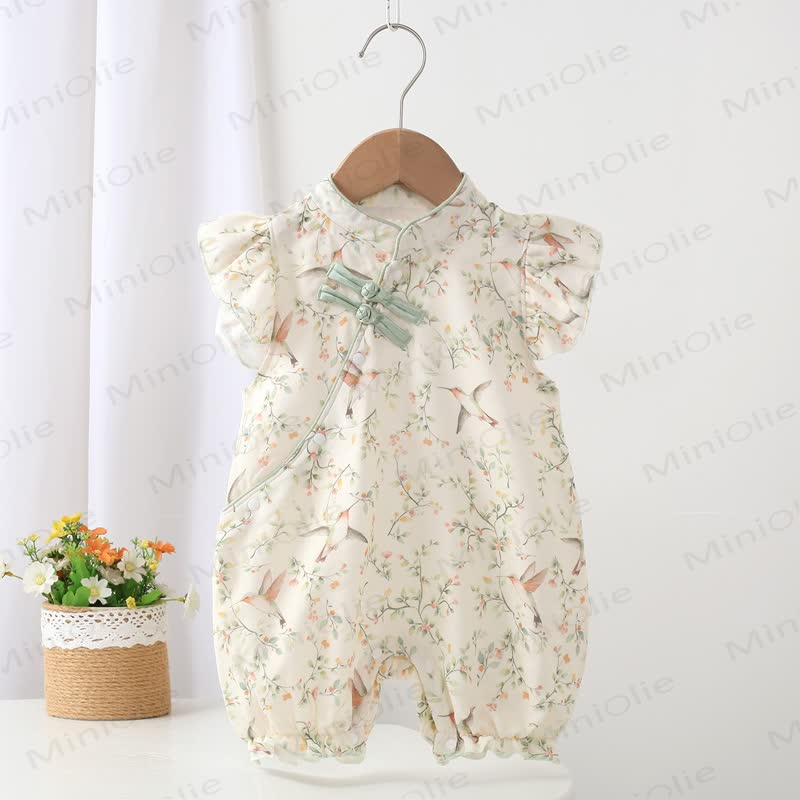 Baby Knot Button Floral Romper - Green - 18-24M - image 1