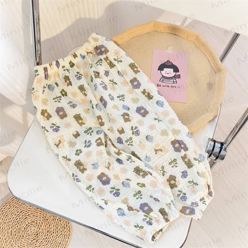 Toddler Element Print Casual Pants - White Flowers&Bears - 6-7T - image 10