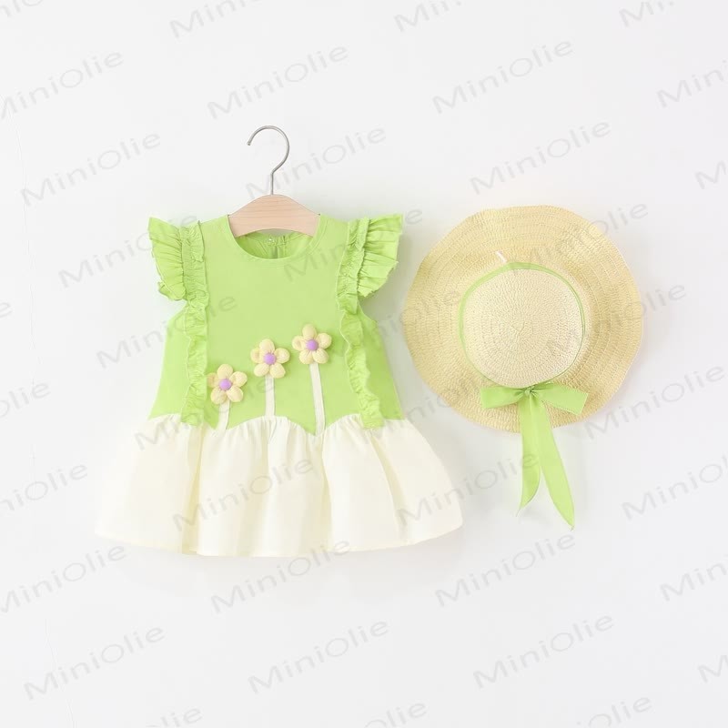 Baby Girl Green Flower Dress with Hat - Green - 4-5T - image 1