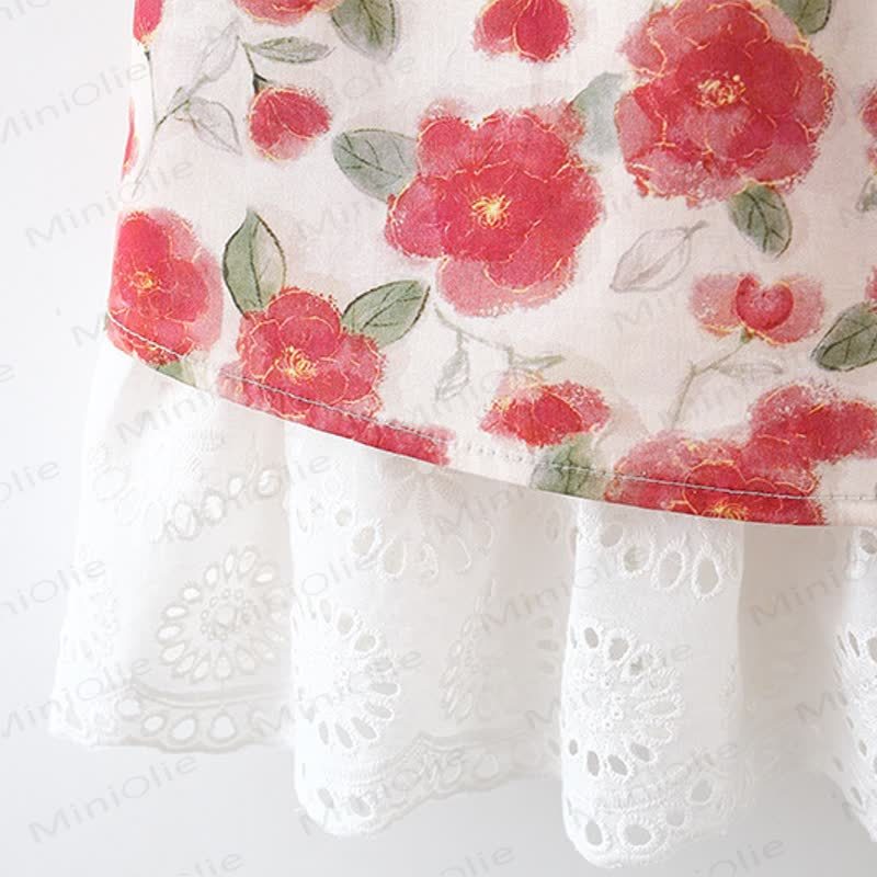 Baby Girl Red Flower Dress with Hat - image 3