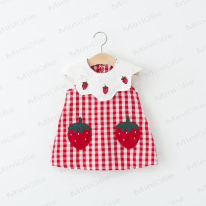Toddler Girls Strawberry Print Plaid Dress - Red - 4-5T - image 1