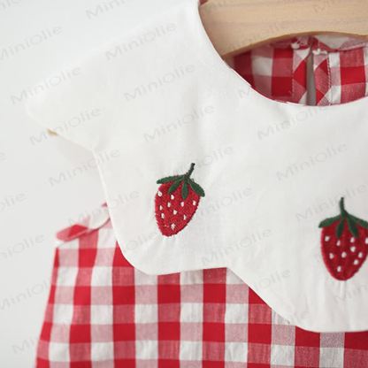 Toddler Girls Strawberry Print Plaid Dress - image 3