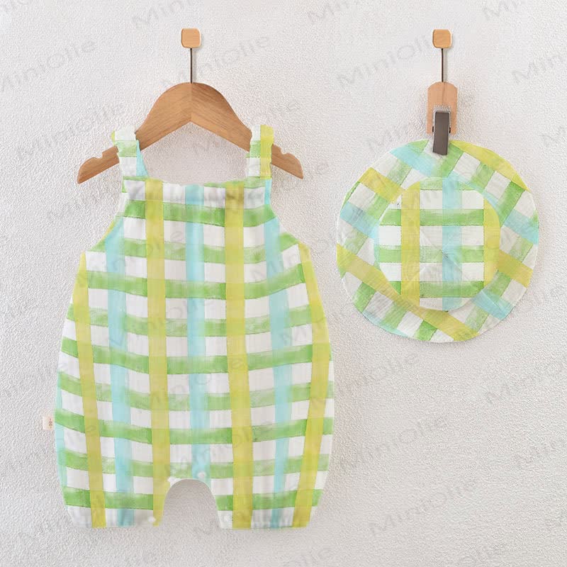 Baby Spring Plaid White Romper With Hat - White - 18-24M - image 1
