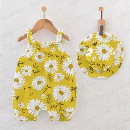 Baby Spring Yellow Floral Romper With Hat - Yellow - 18-24M - image 1