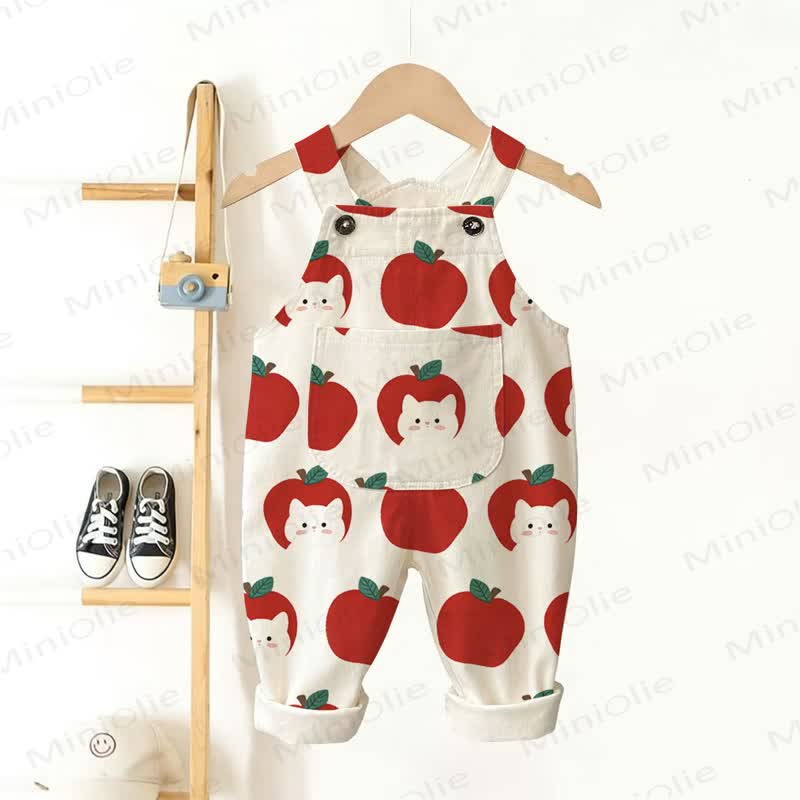 Baby Toddler Apple Print Overalls - Beige - 3-5T - image 1