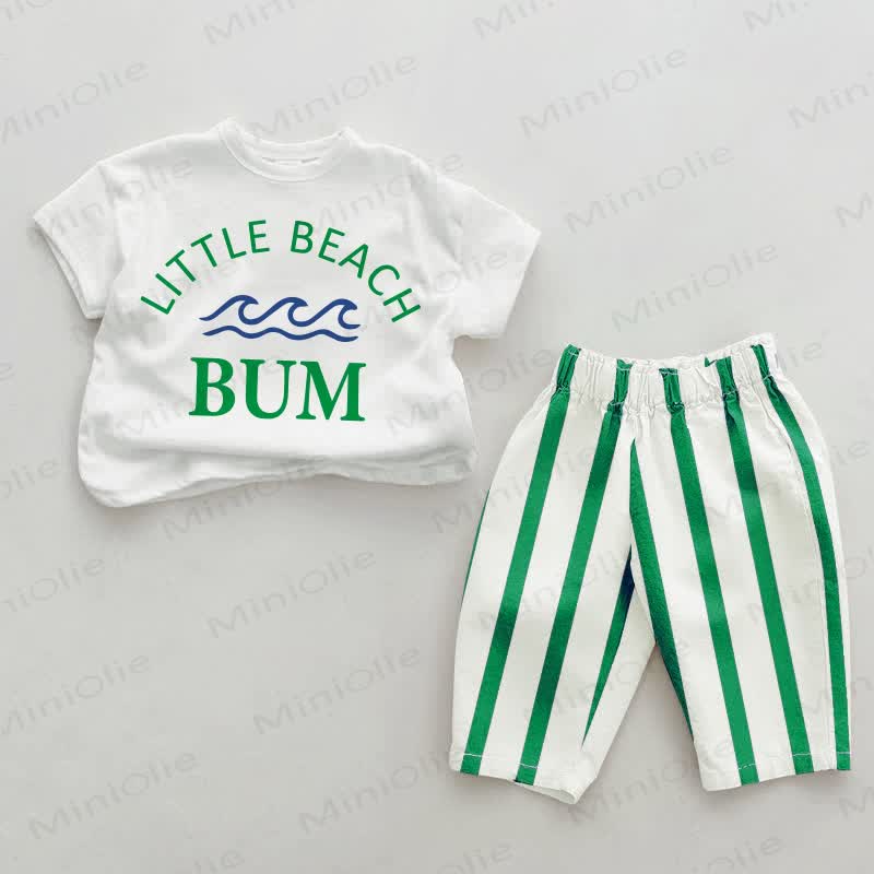 LITTLE BEACH BUM Baby Vertical Striped 2-piece Set - White&Green - 2-3T - image 3