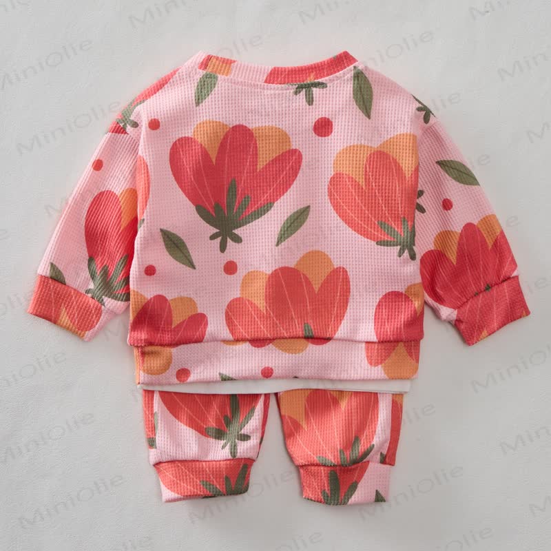Baby Toddler Flower Waffle Sweatshirt 2-piece Set - image 2