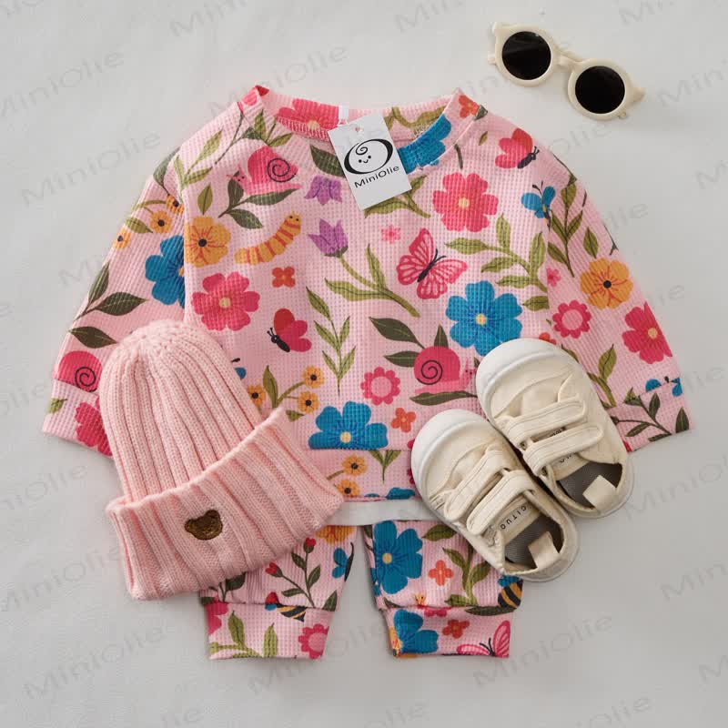 Baby Toddler Flower Butterfly Sweatshirt 2-piece Set - Pink - 3-5T - image 1