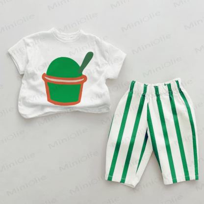 Baby Ice Cream Vertical Striped 2-piece Set - White&Green - 2-3T - image 3