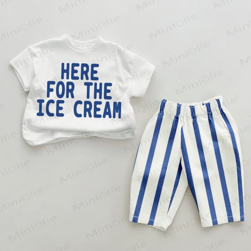HERE FOR THE ICE CREAM Baby 2-piece Vertical Striped Set - White&Blue - 2-3T - image 1