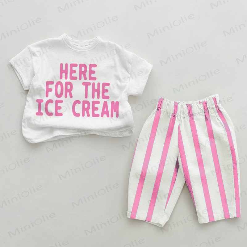 HERE FOR THE ICE CREAM Baby 2-piece Vertical Striped Set - White&Pink - 2-3T - image 2