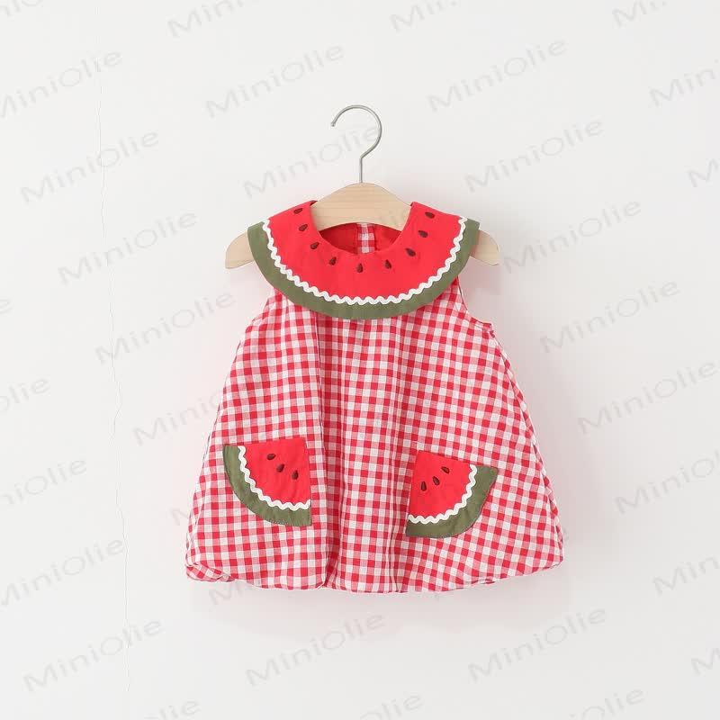 Toddler Girls Watermelon Print Plaid Dress - Red - 4-5T - image 1