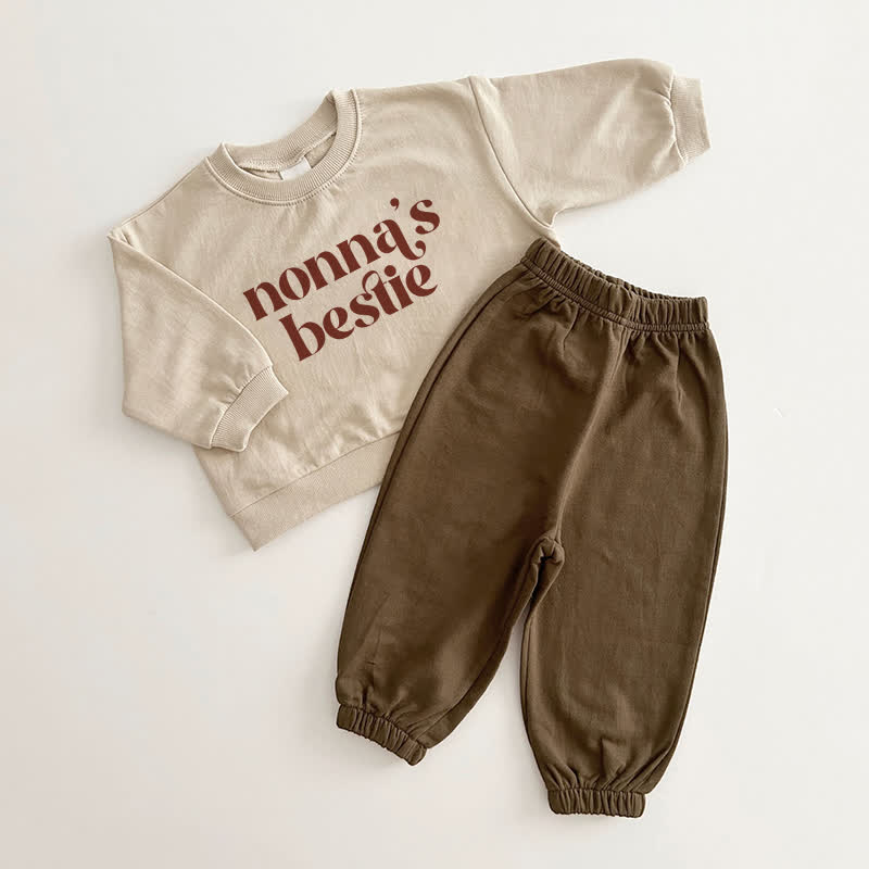 NONNA'S BESTIE Baby Brown Beige 2-piece Set - Brown Beige - 2-3T - image 1