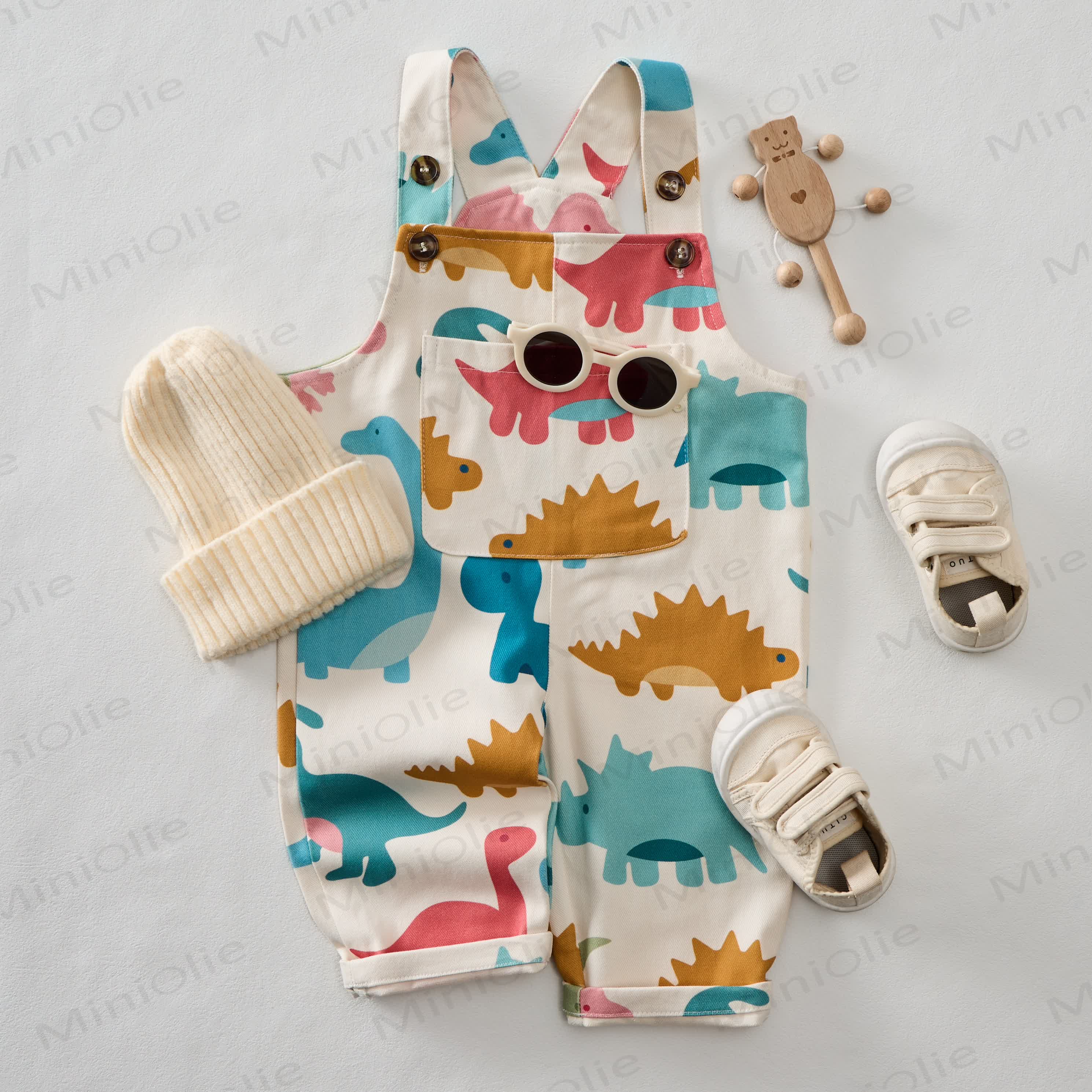 Baby Toddler Dinosaur Vertical Striped Overalls - image 2