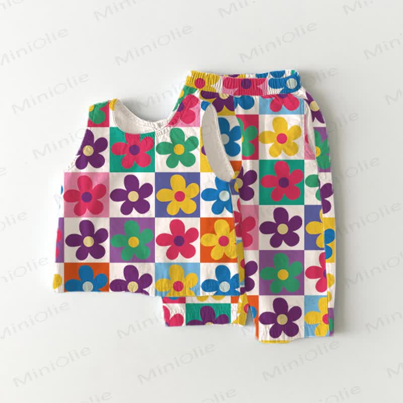 Toddler Girl Colorful Floral 2-piece Sleeveless Set - White - 5-7T - image 1