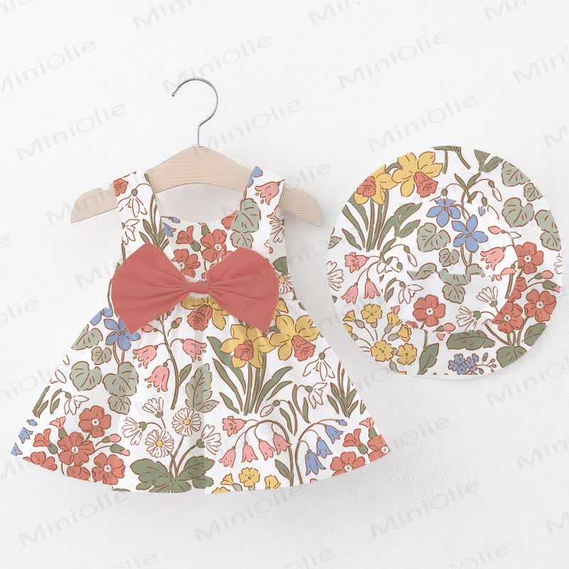 Baby Bownot Floral Dress with Hat - White - 2-3T - image 1