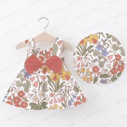 Baby Bownot Floral Dress with Hat - White - 2-3T - image 1