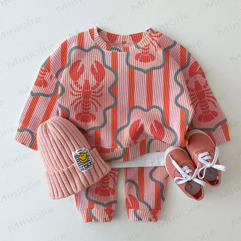 Baby Pink Lobster Waffle Striped 2-piece Set - Pink - 3-5T - image 1