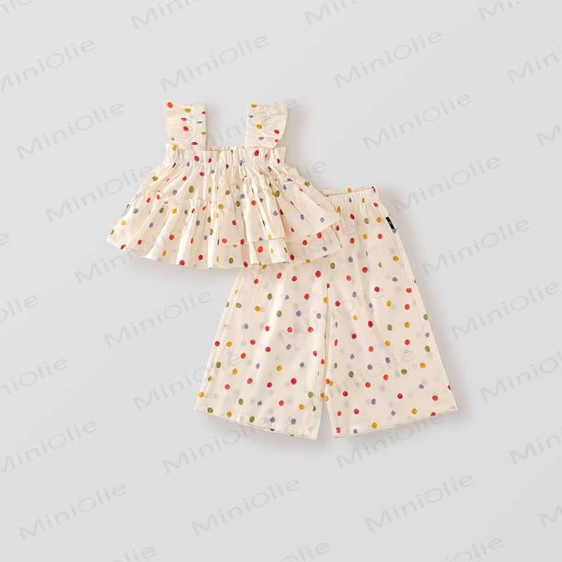 Toddler Girl Beige Polka Dots Dress - Beige - 8-9T - image 1
