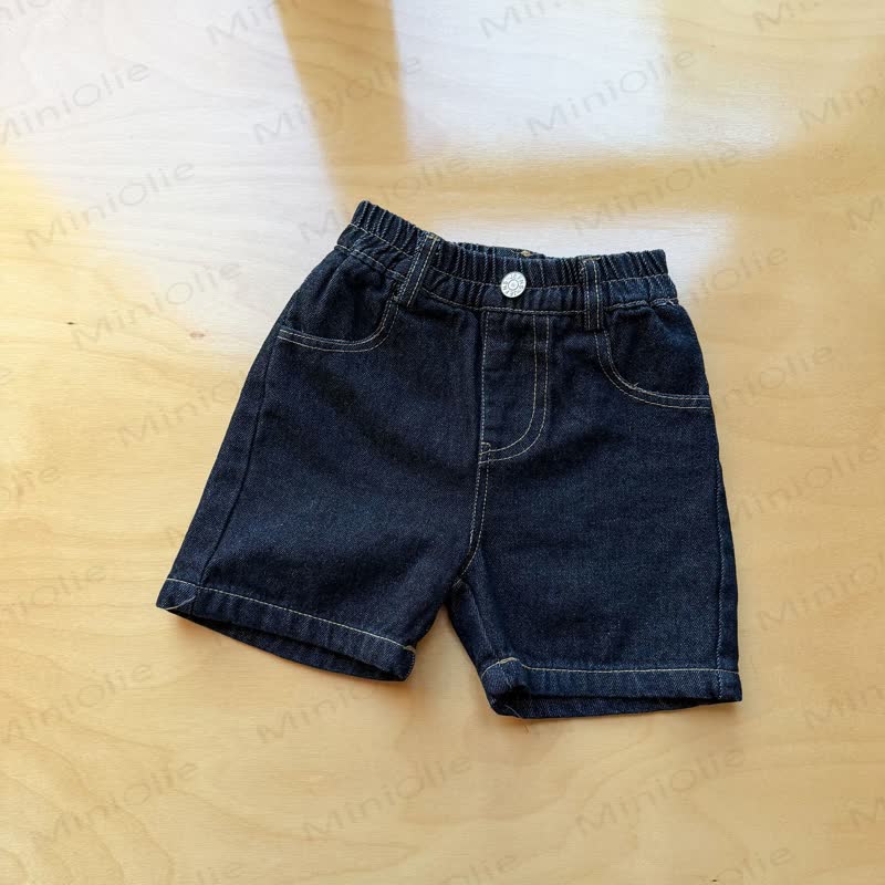 Toddler Kid Solid Color Elastic Waist Denim Shorts - image 4