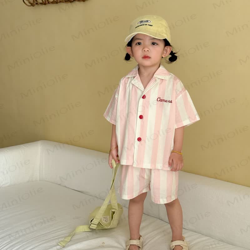 Toddler Kid Striped Cotton Linen Casual Set - Pink - 10-11T - image 2
