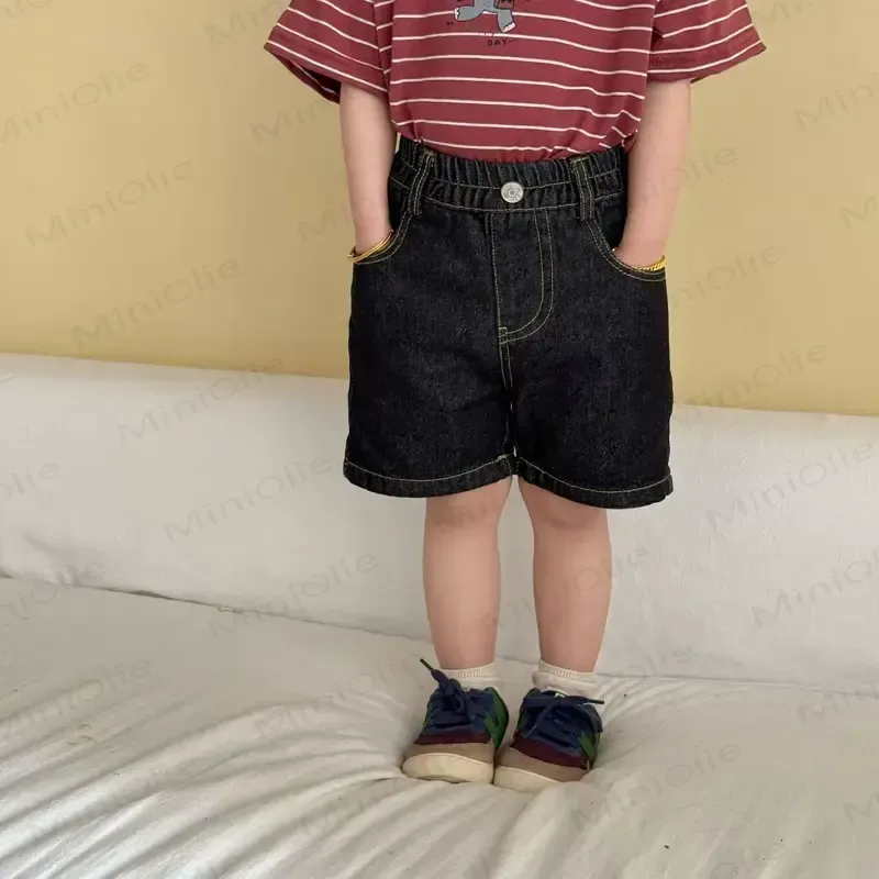 Toddler Kid Solid Color Elastic Waist Denim Shorts - Black - 10-11T - image 3