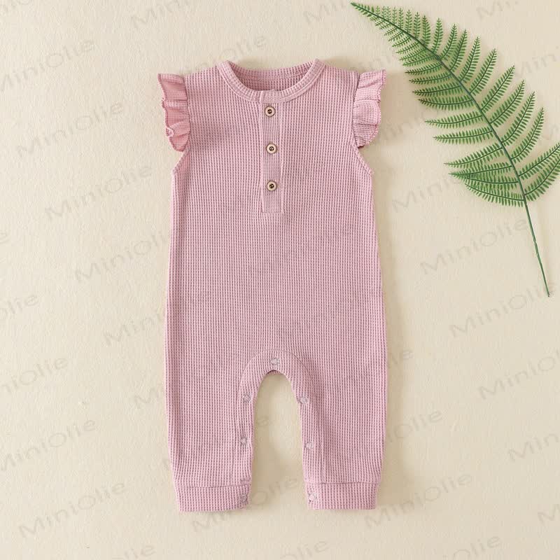 Baby Solid Color Ribbed Flutter Sleeve Romper - Pink - 12M - image 3