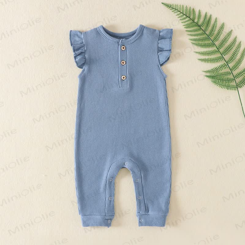 Baby Solid Color Ribbed Flutter Sleeve Romper - Blue - 12M - image 4