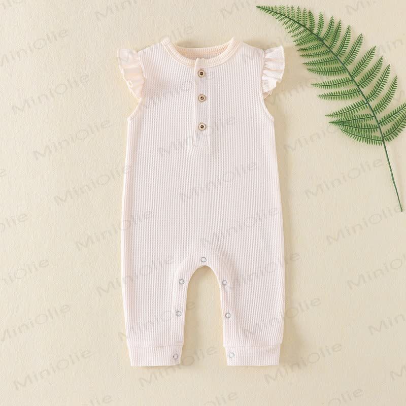 Baby Solid Color Ribbed Flutter Sleeve Romper - Beige - 12M - image 5