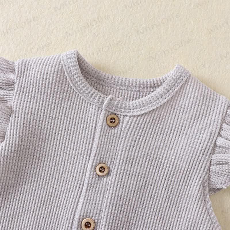 Baby Solid Color Ribbed Flutter Sleeve Romper - image 6