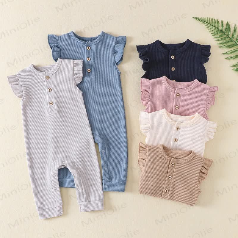 Baby Solid Color Ribbed Flutter Sleeve Romper - image 1